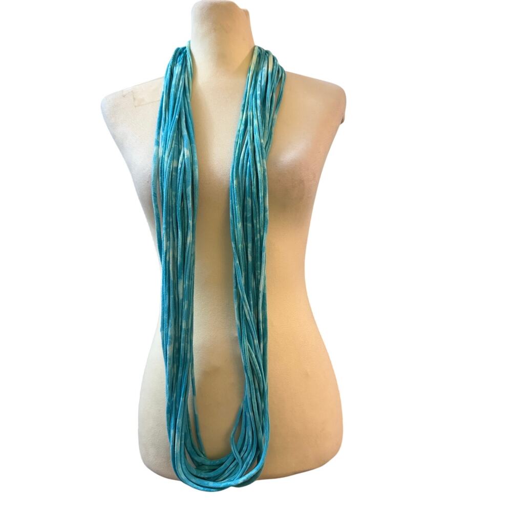 Threaded Grace Scarf. Turquoise ( tie dyed strands 18 strands( Caribbean blue)
